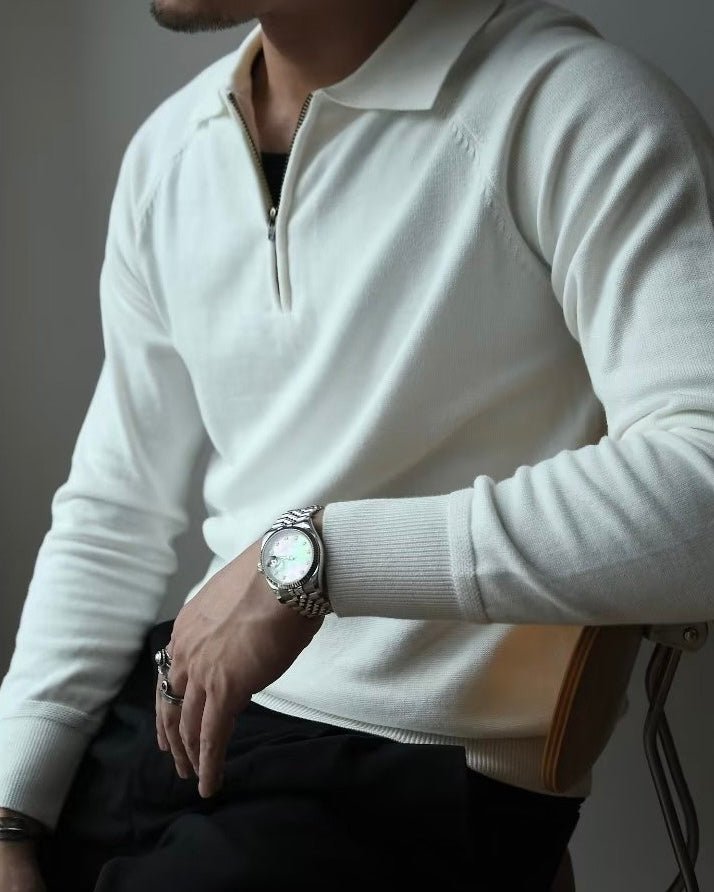 MONOCHROME RAGLAN QUARTER-ZIP KNIT POLO