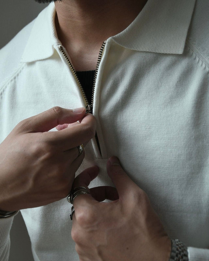 MONOCHROME RAGLAN QUARTER-ZIP KNIT POLO