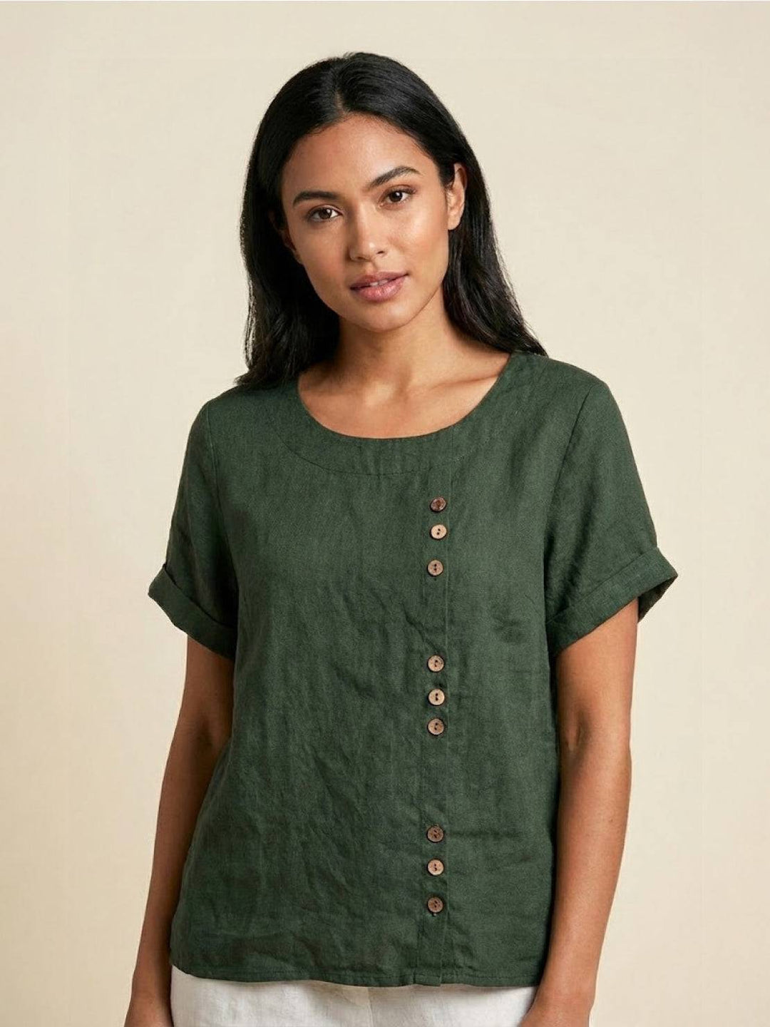 Relaxed Fit Pure Cotton Button-Up T-Shirt army green image 1 
