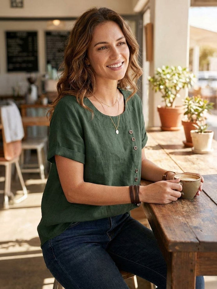 Relaxed Fit Pure Cotton Button-Up T-Shirt army green image 2 