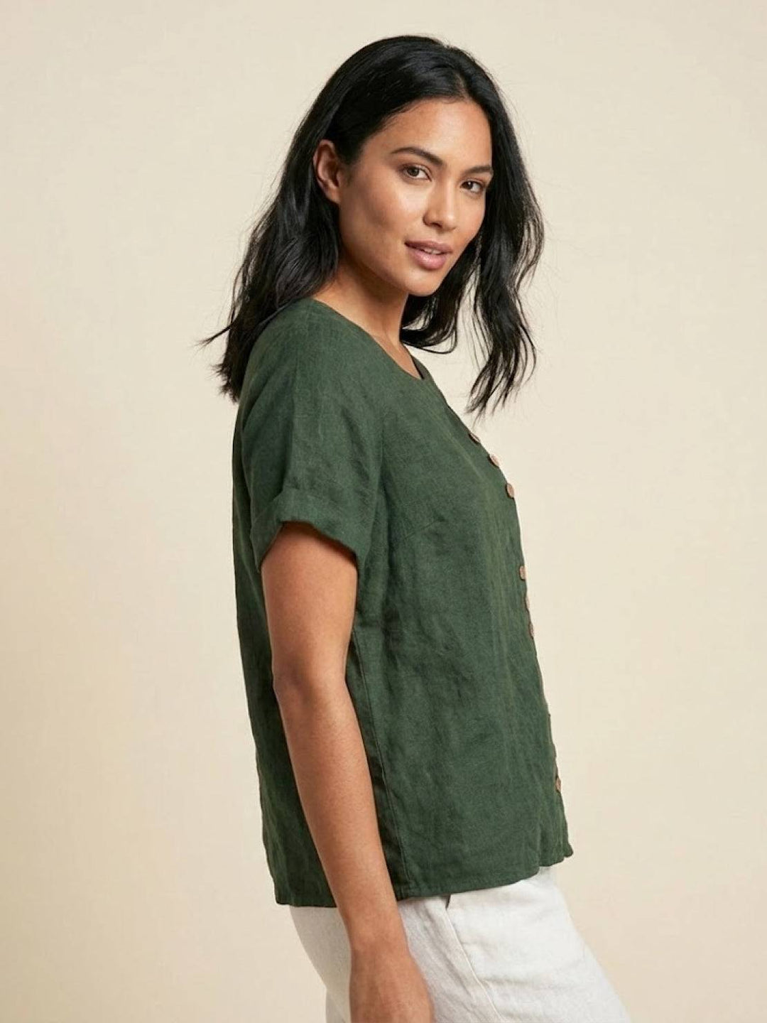 Relaxed Fit Pure Cotton Button-Up T-Shirt army green image 5 