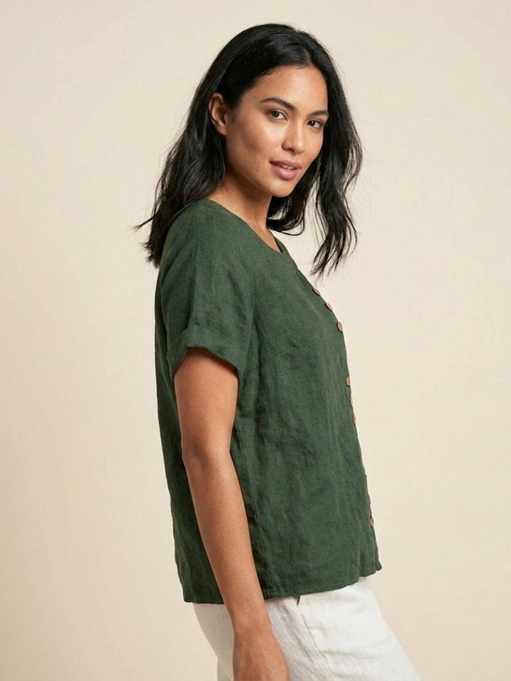 Relaxed Fit Pure Cotton Button-Up T-Shirt army green image 5 