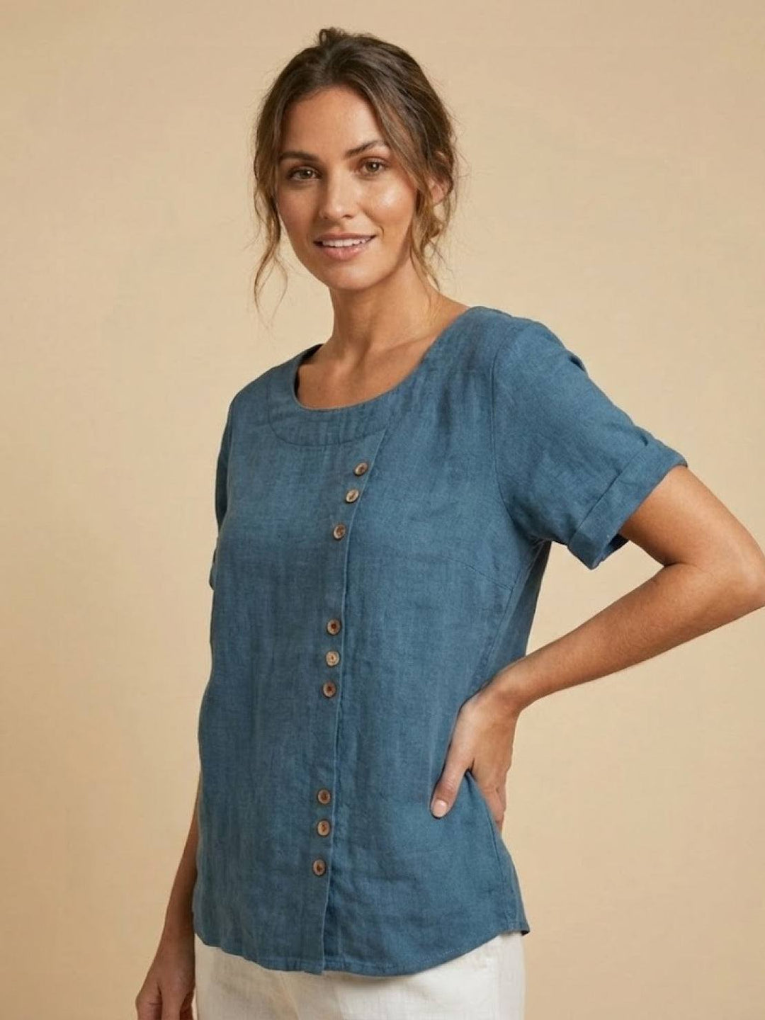 Relaxed Fit Pure Cotton Button-Up T-Shirt deep teal image 5 
