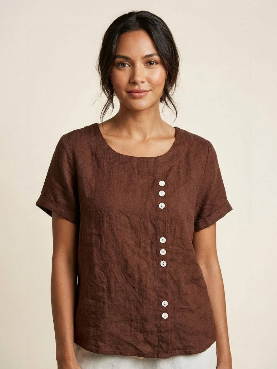 Relaxed Fit Pure Cotton Button-Up T-Shirt coffee brown image 1 