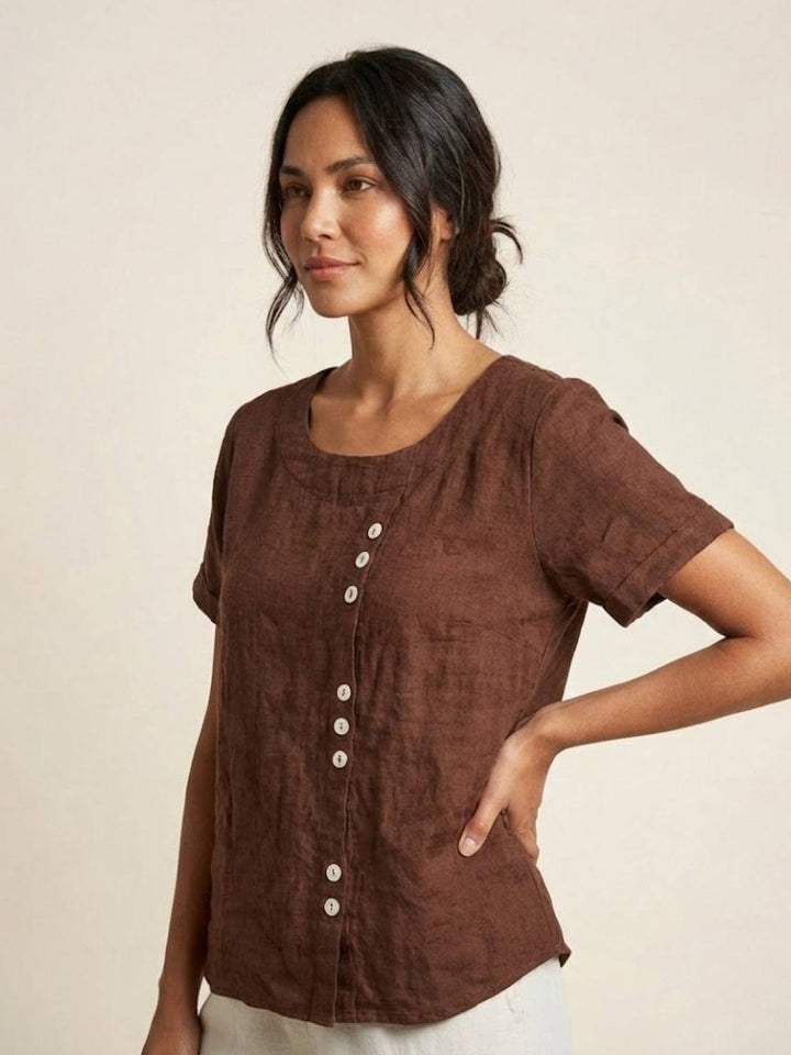 Relaxed Fit Pure Cotton Button-Up T-Shirt coffee brown image 5 