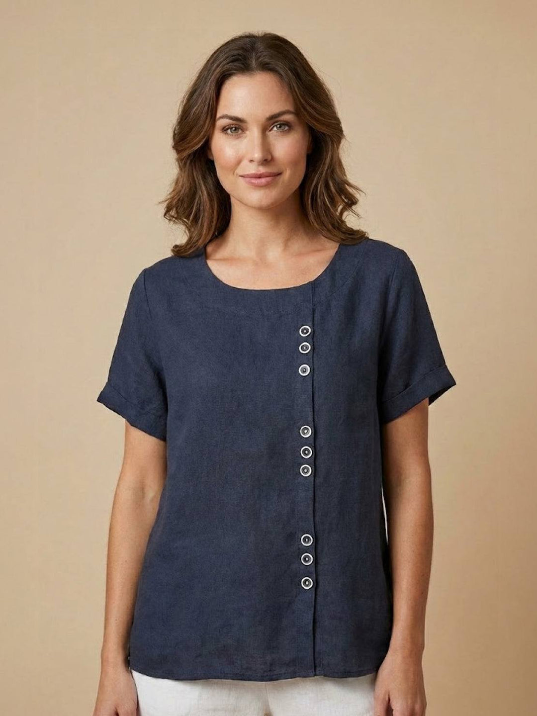 Relaxed Fit Pure Cotton Button-Up T-Shirt navy blue image 1 