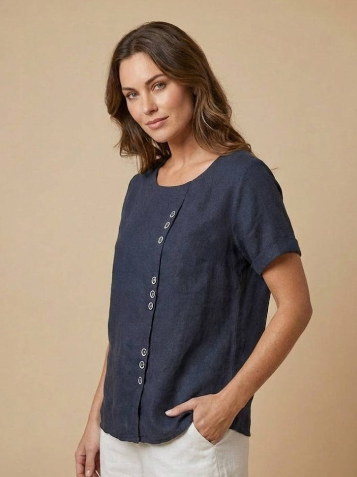 Relaxed Fit Pure Cotton Button-Up T-Shirt navy blue image 4 