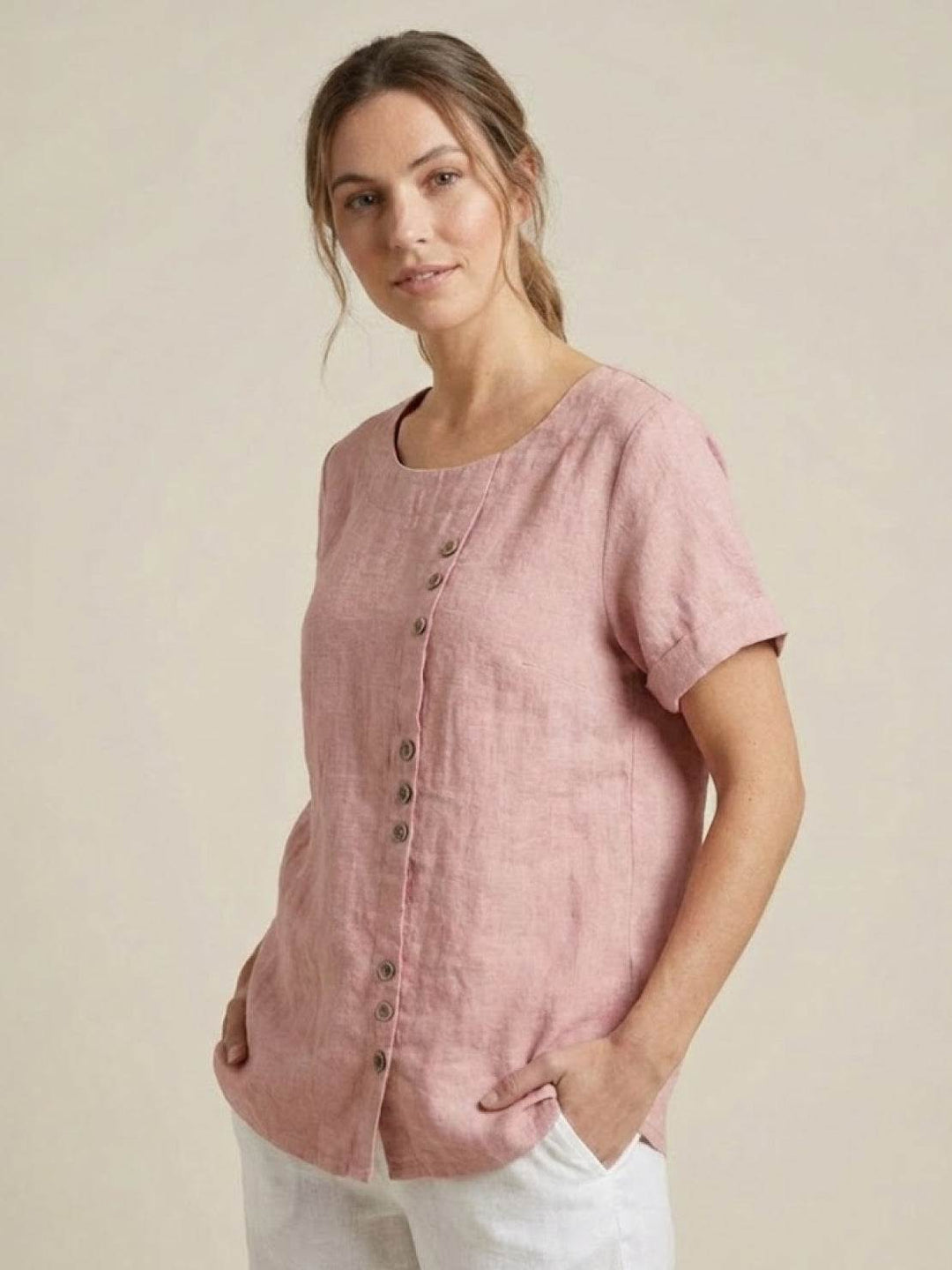 Relaxed Fit Pure Cotton Button-Up T-Shirt lightpink image 5 