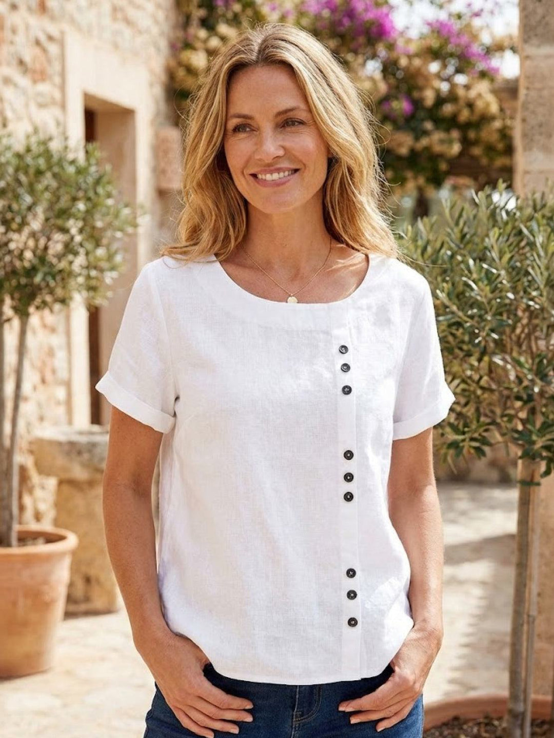 Relaxed Fit Pure Cotton Button-Up T-Shirt white image 2 