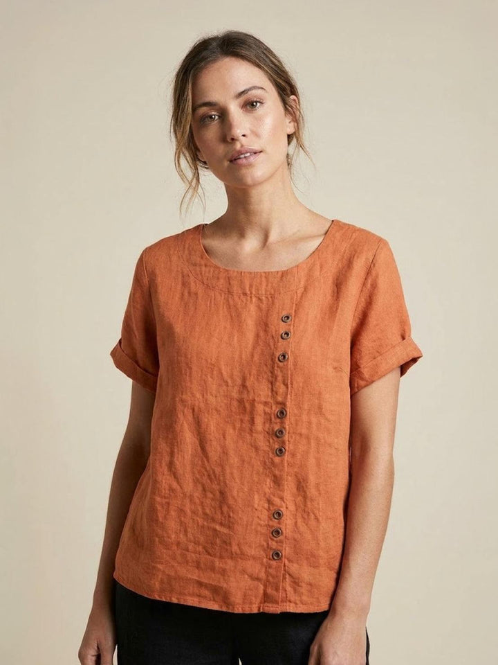 Relaxed Fit Pure Cotton Button-Up T-Shirt orange image 1 