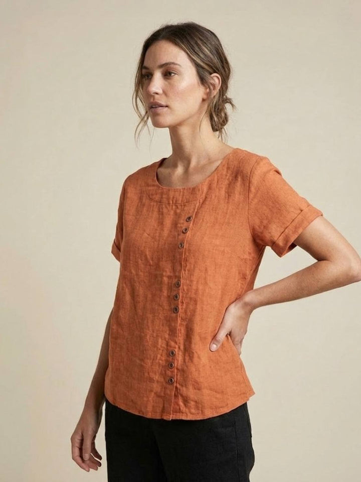 Relaxed Fit Pure Cotton Button-Up T-Shirt orange image 5 