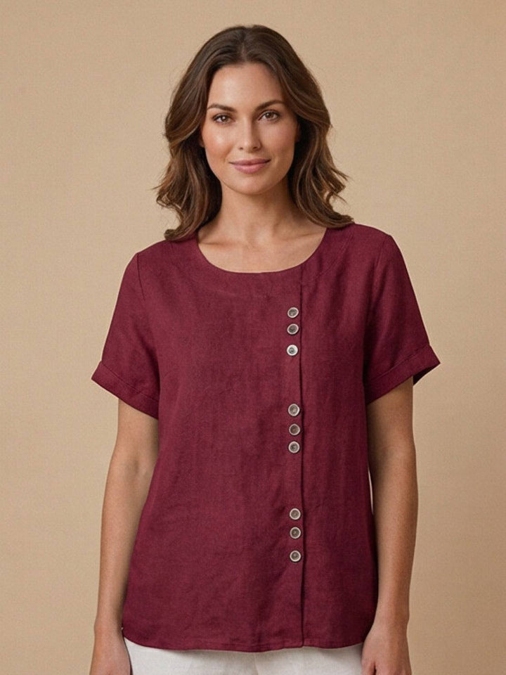 Relaxed Fit Pure Cotton Button-Up T-Shirt burgundy image 1 
