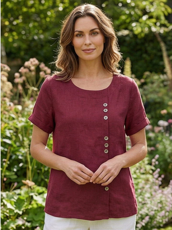 Relaxed Fit Pure Cotton Button-Up T-Shirt burgundy image 2 