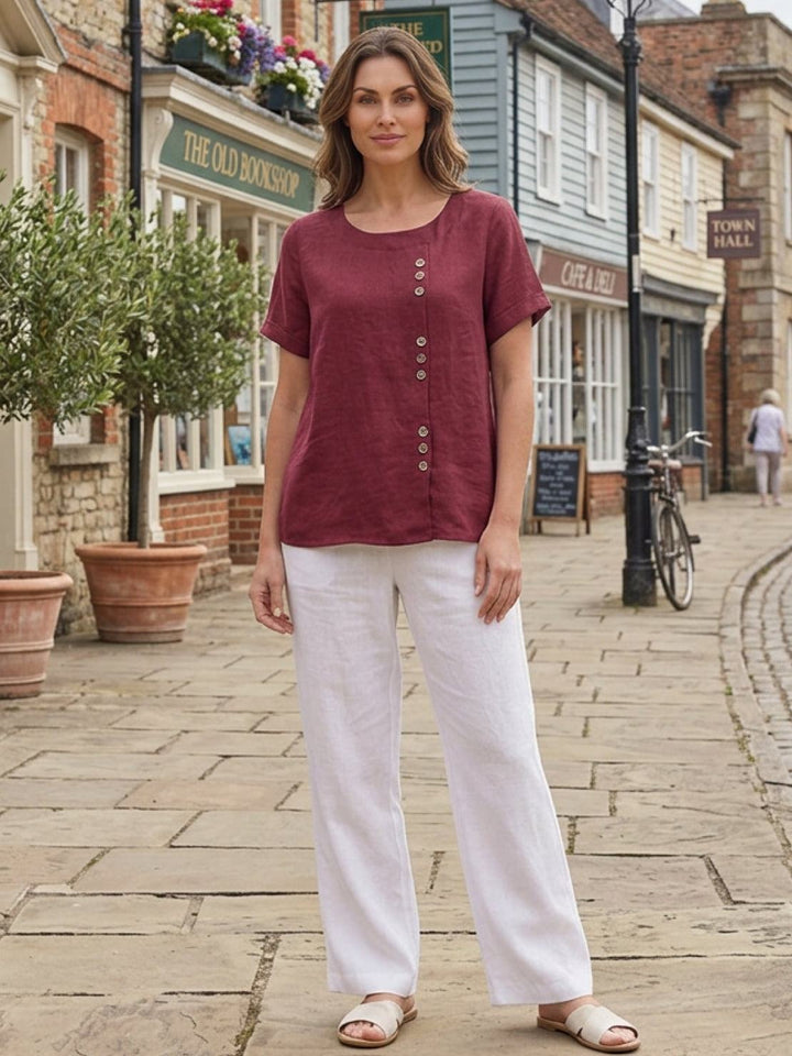 Relaxed Fit Pure Cotton Button-Up T-Shirt burgundy image 3 