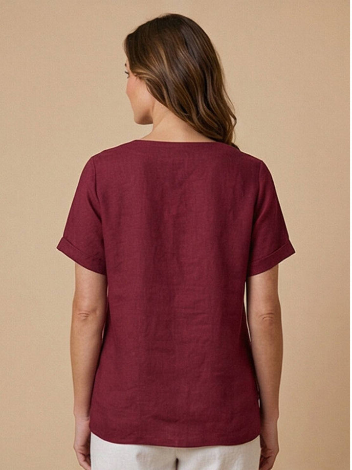 Relaxed Fit Pure Cotton Button-Up T-Shirt burgundy image 4 