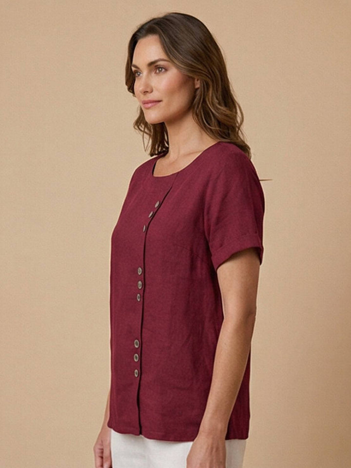 Relaxed Fit Pure Cotton Button-Up T-Shirt burgundy image 5 