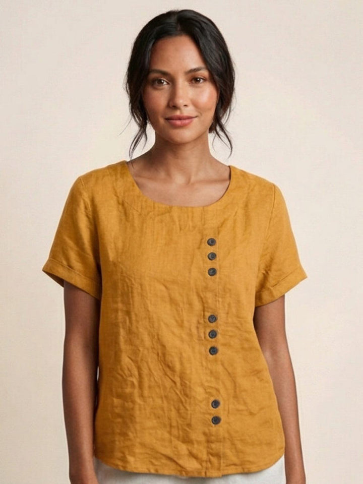 Relaxed Fit Pure Cotton Button-Up T-Shirt mustard image 1 