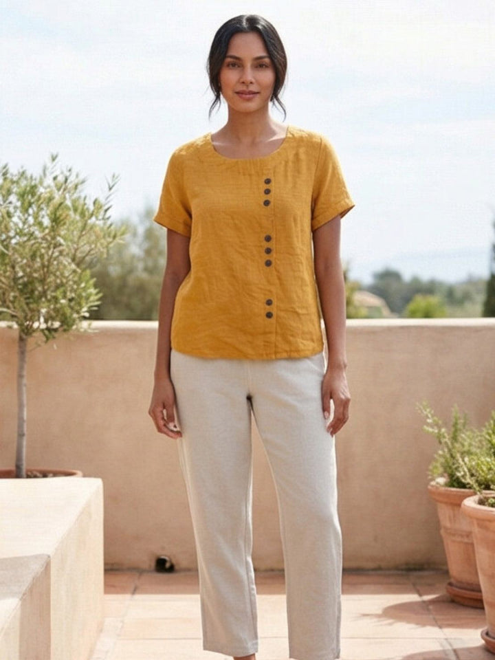 Relaxed Fit Pure Cotton Button-Up T-Shirt mustard image 3 