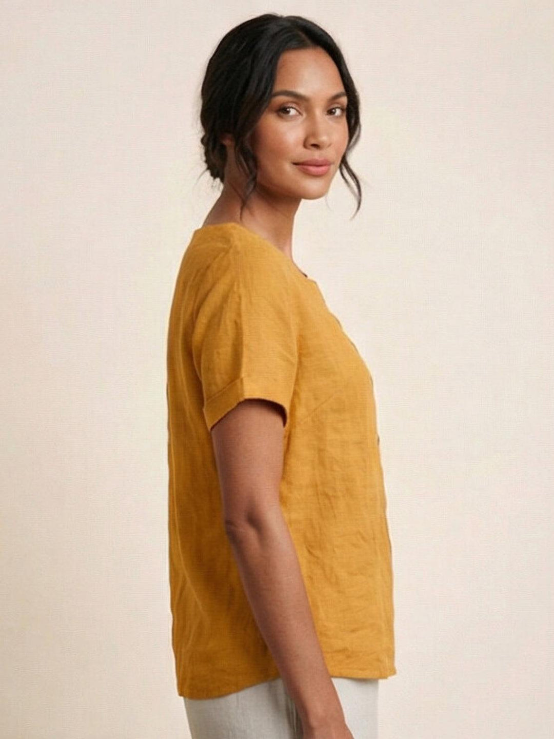 Relaxed Fit Pure Cotton Button-Up T-Shirt mustard image 5 
