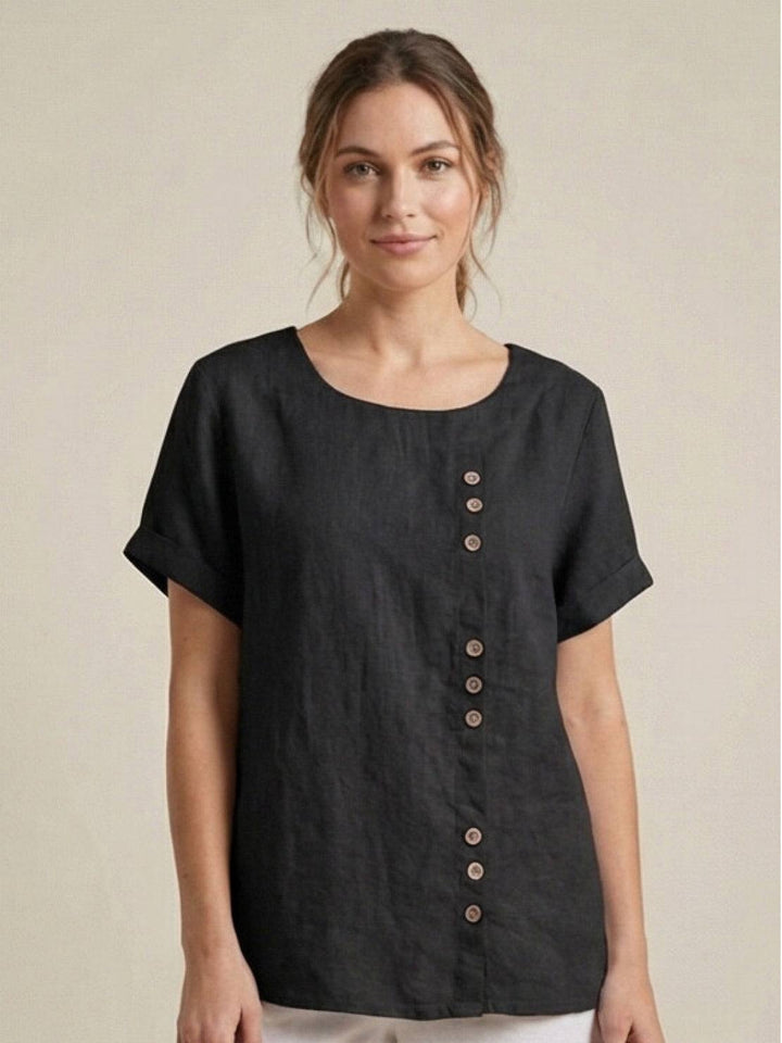 Relaxed Fit Pure Cotton Button-Up T-Shirt black image 1 