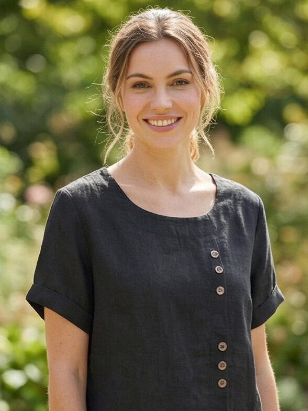 Relaxed Fit Pure Cotton Button-Up T-Shirt black image 2 