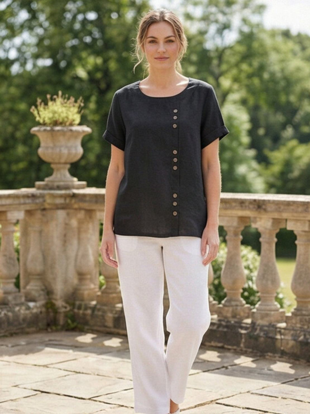 Relaxed Fit Pure Cotton Button-Up T-Shirt black image 3 
