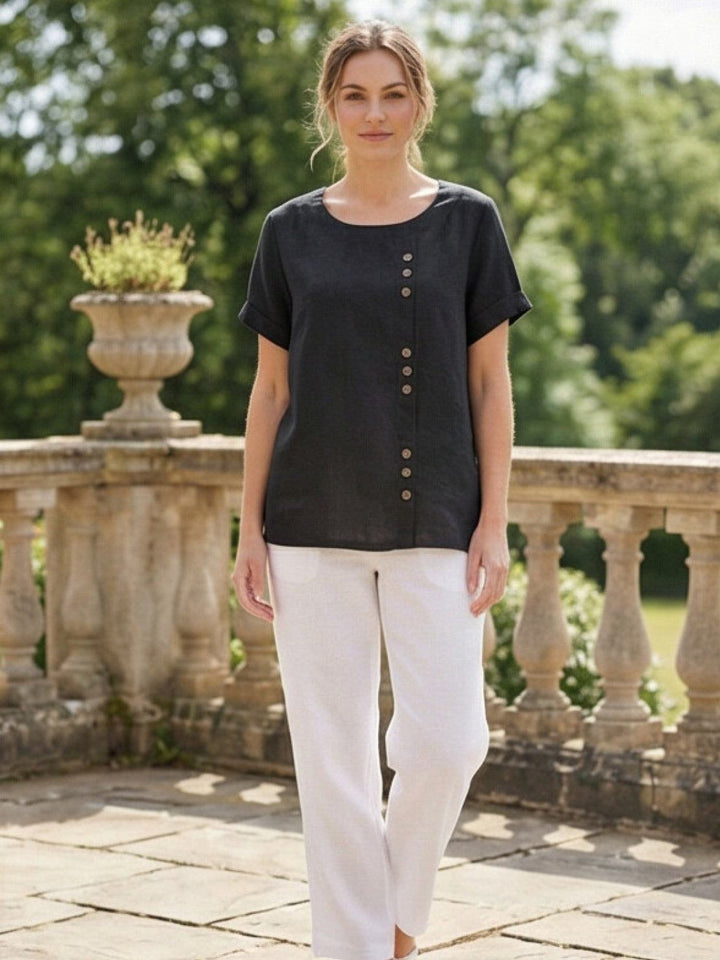 Relaxed Fit Pure Cotton Button-Up T-Shirt black image 3 