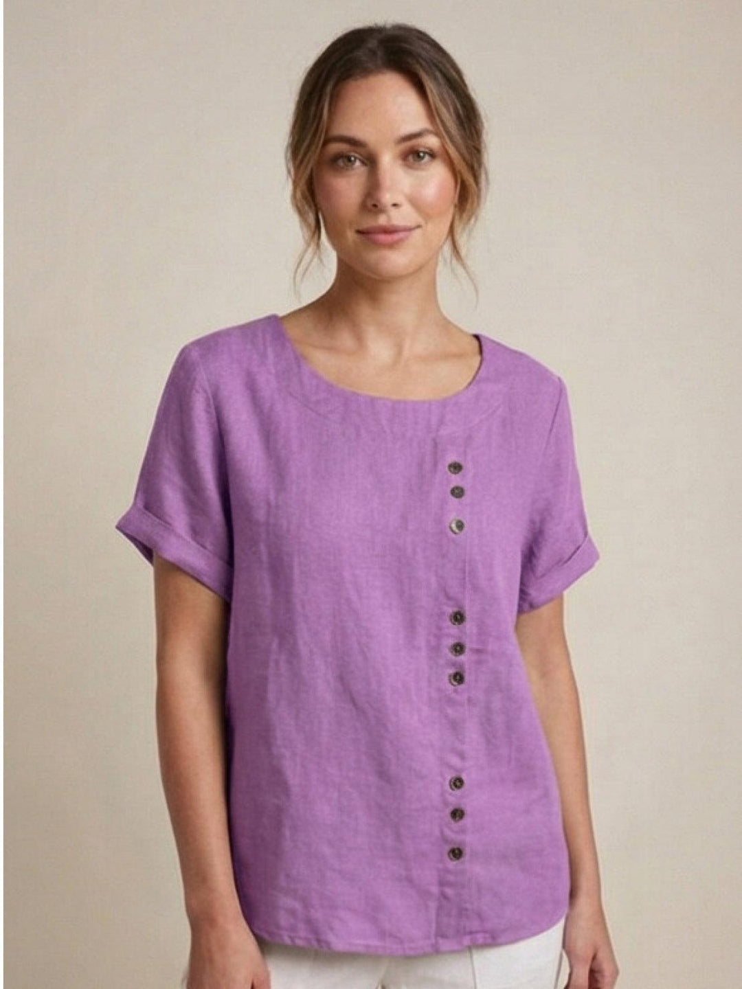 Relaxed Fit Pure Cotton Button-Up T-Shirt lavender image 1 