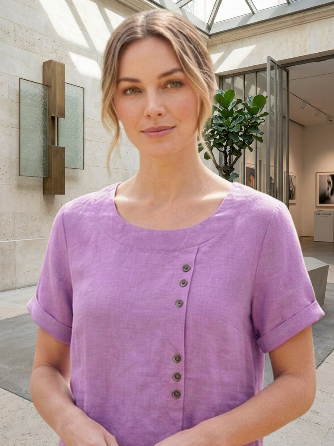 Relaxed Fit Pure Cotton Button-Up T-Shirt lavender image 2 
