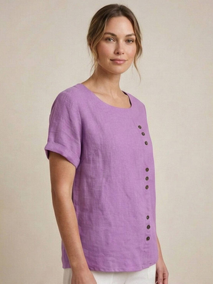 Relaxed Fit Pure Cotton Button-Up T-Shirt lavender image 5 
