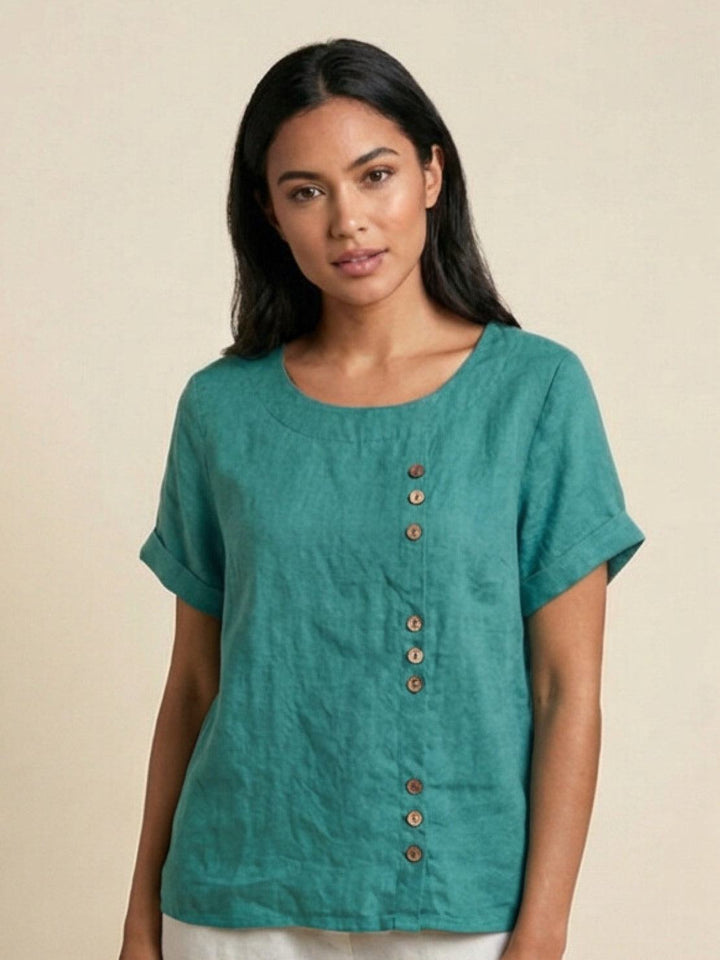 Relaxed Fit Pure Cotton Button-Up T-Shirt teal image 1 