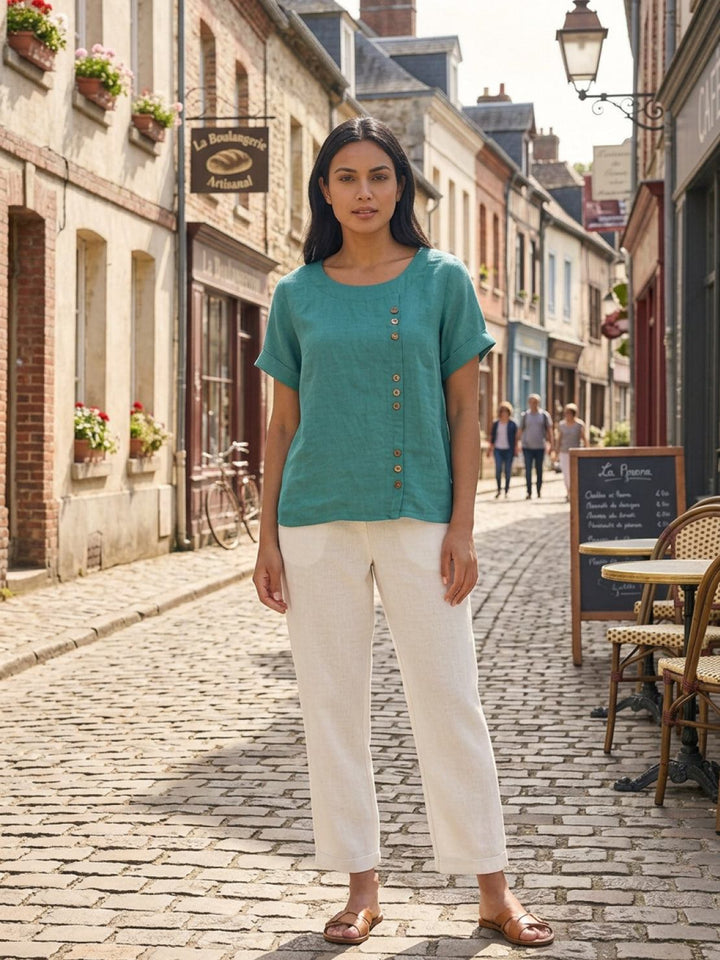 Relaxed Fit Pure Cotton Button-Up T-Shirt teal image 3 