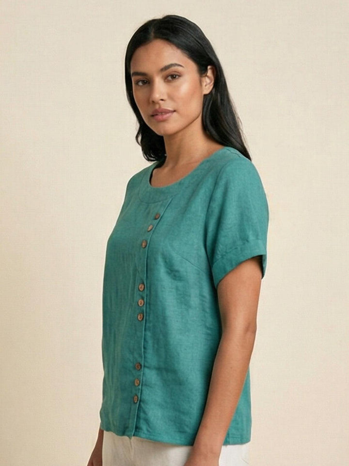 Relaxed Fit Pure Cotton Button-Up T-Shirt teal image 5 
