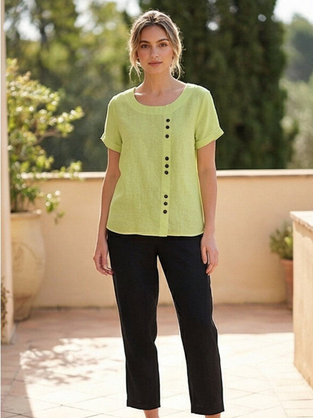 Relaxed Fit Pure Cotton Button-Up T-Shirt lime green image 3 