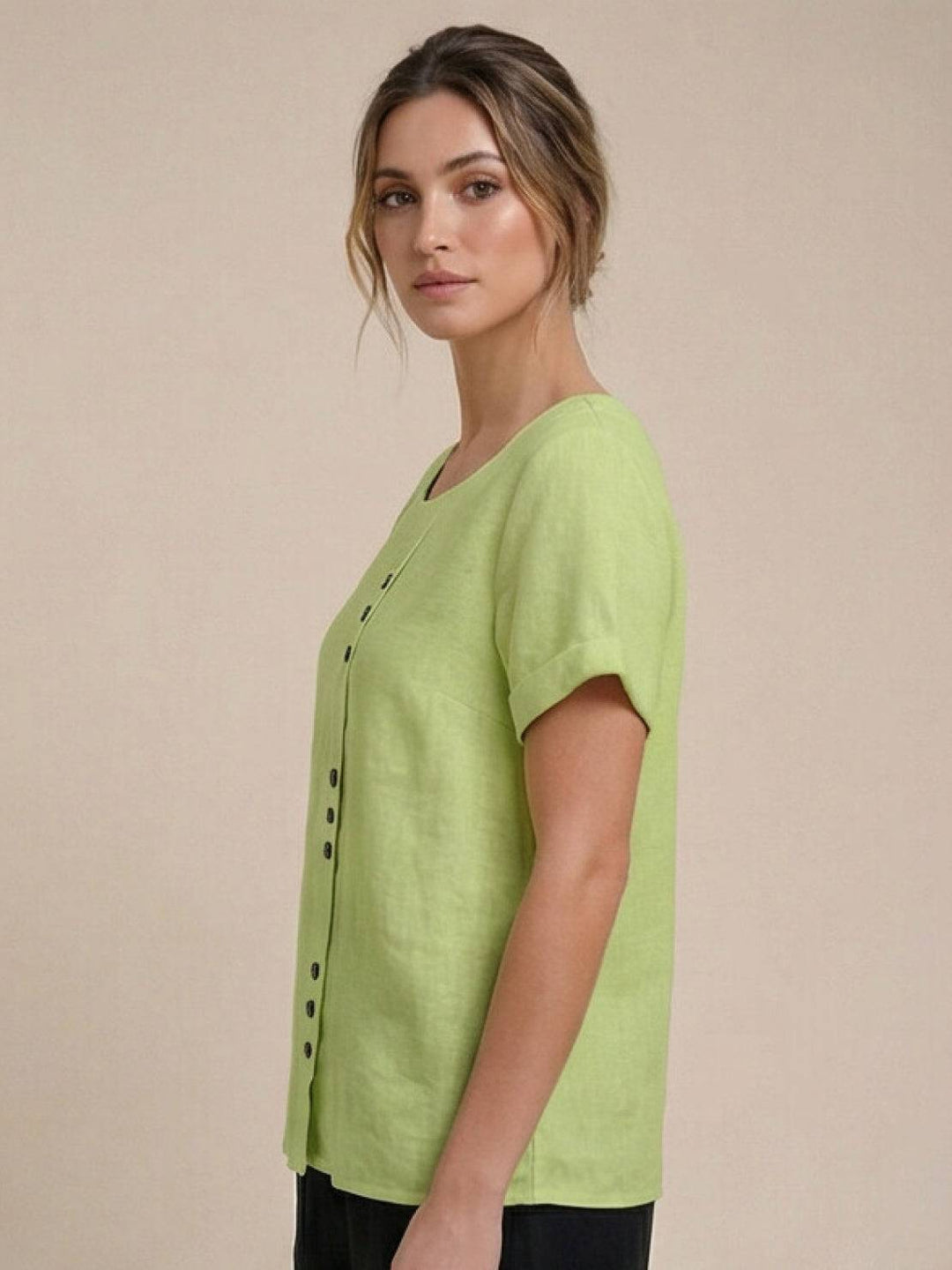 Relaxed Fit Pure Cotton Button-Up T-Shirt lime green image 5 