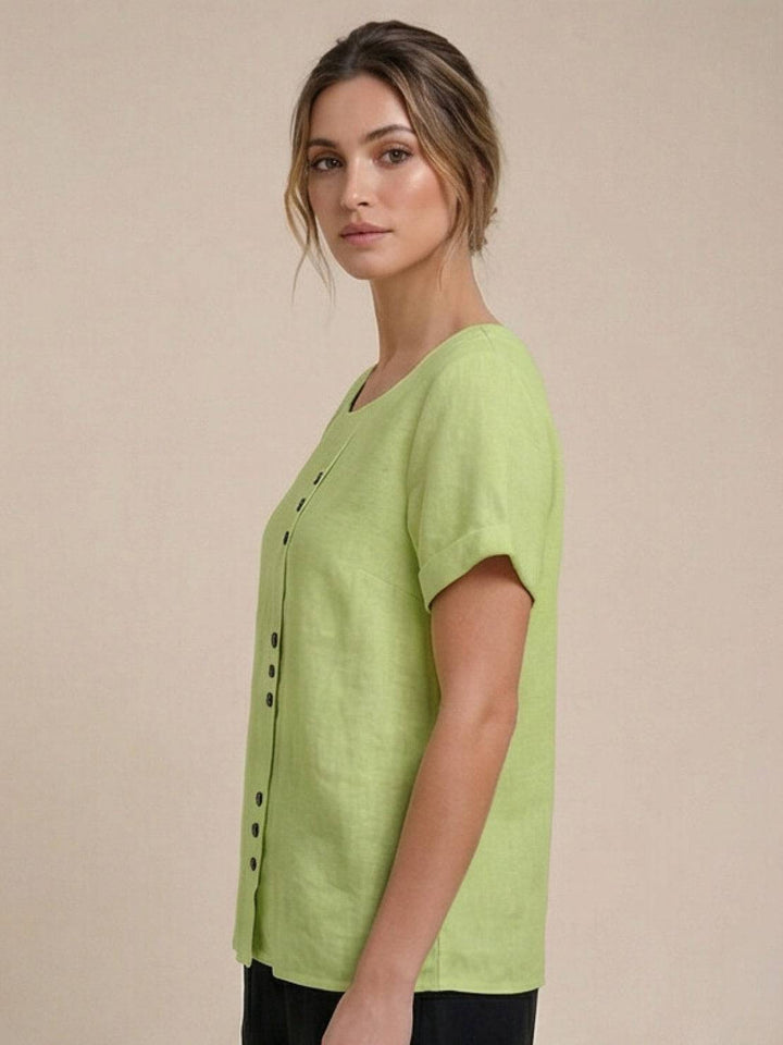 Relaxed Fit Pure Cotton Button-Up T-Shirt lime green image 5 