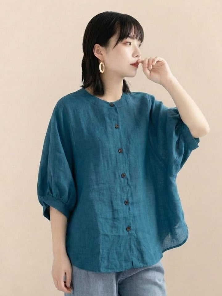Relaxed Loose Breathable Linen Blouse teal image 1 