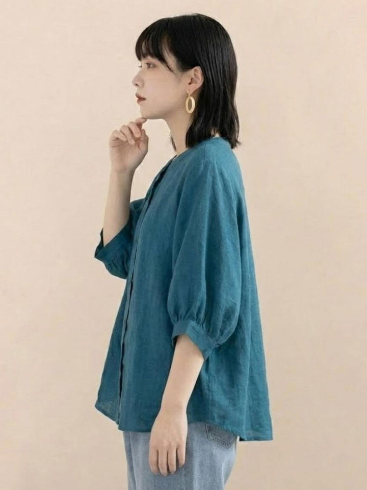 Relaxed Loose Breathable Linen Blouse teal image 2 