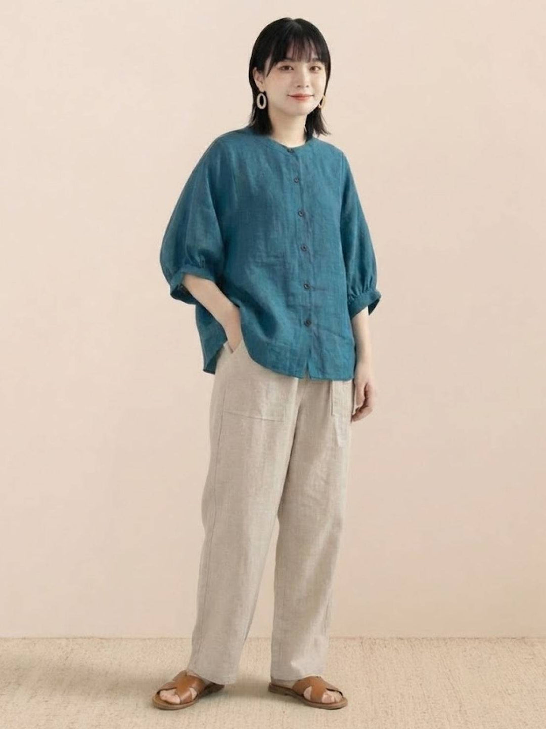 Relaxed Loose Breathable Linen Blouse teal image 3 