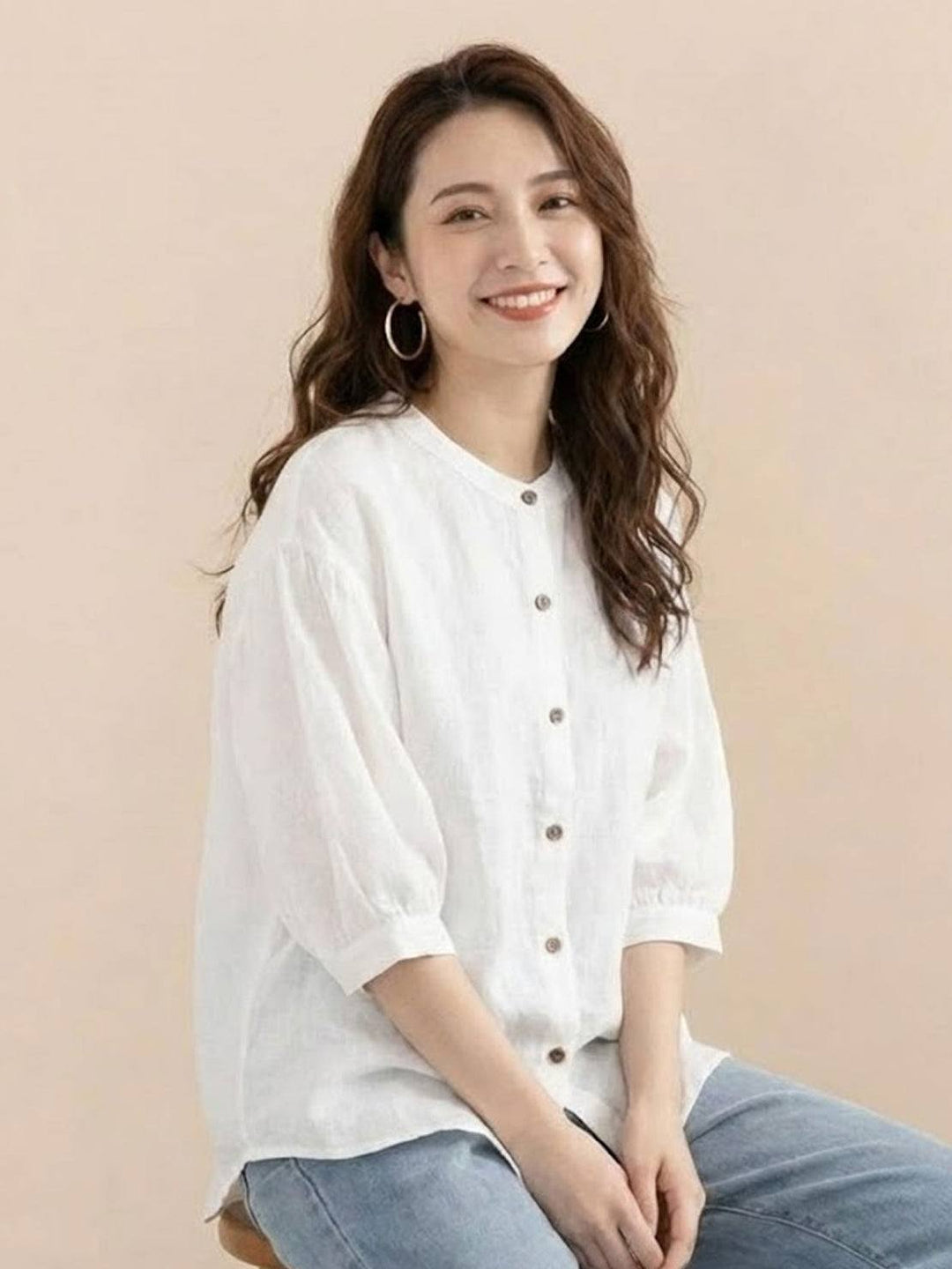 Relaxed Loose Breathable Linen Blouse white image 1 