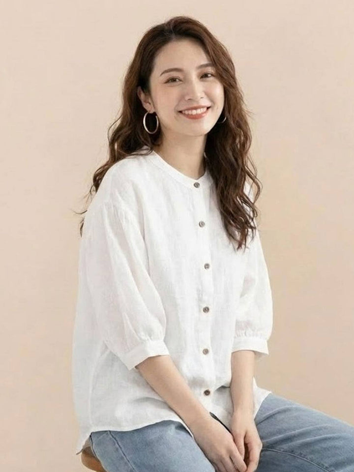 Relaxed Loose Breathable Linen Blouse white image 1 