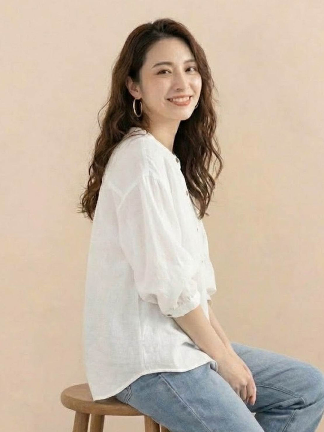 Relaxed Loose Breathable Linen Blouse white image 2 
