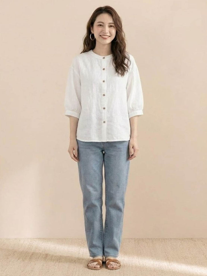 Relaxed Loose Breathable Linen Blouse white image 3 