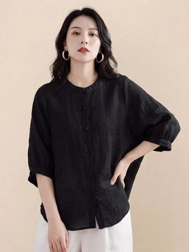 Relaxed Loose Breathable Linen Blouse black image 1 