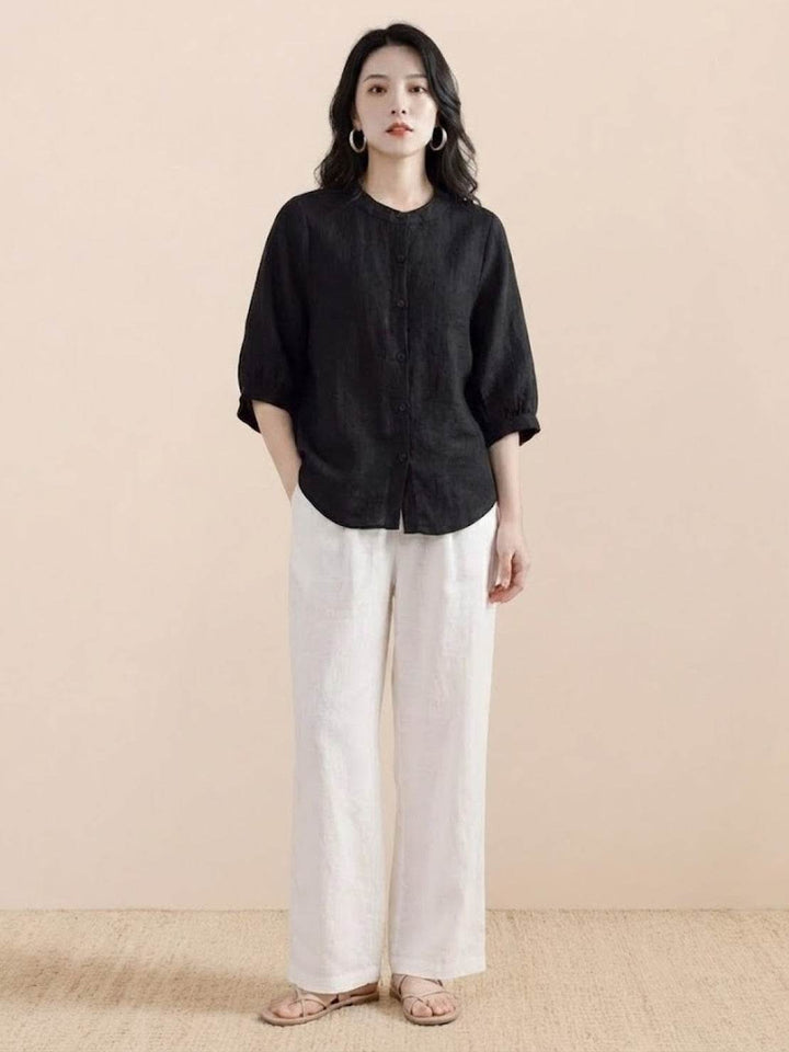 Relaxed Loose Breathable Linen Blouse black image 3 