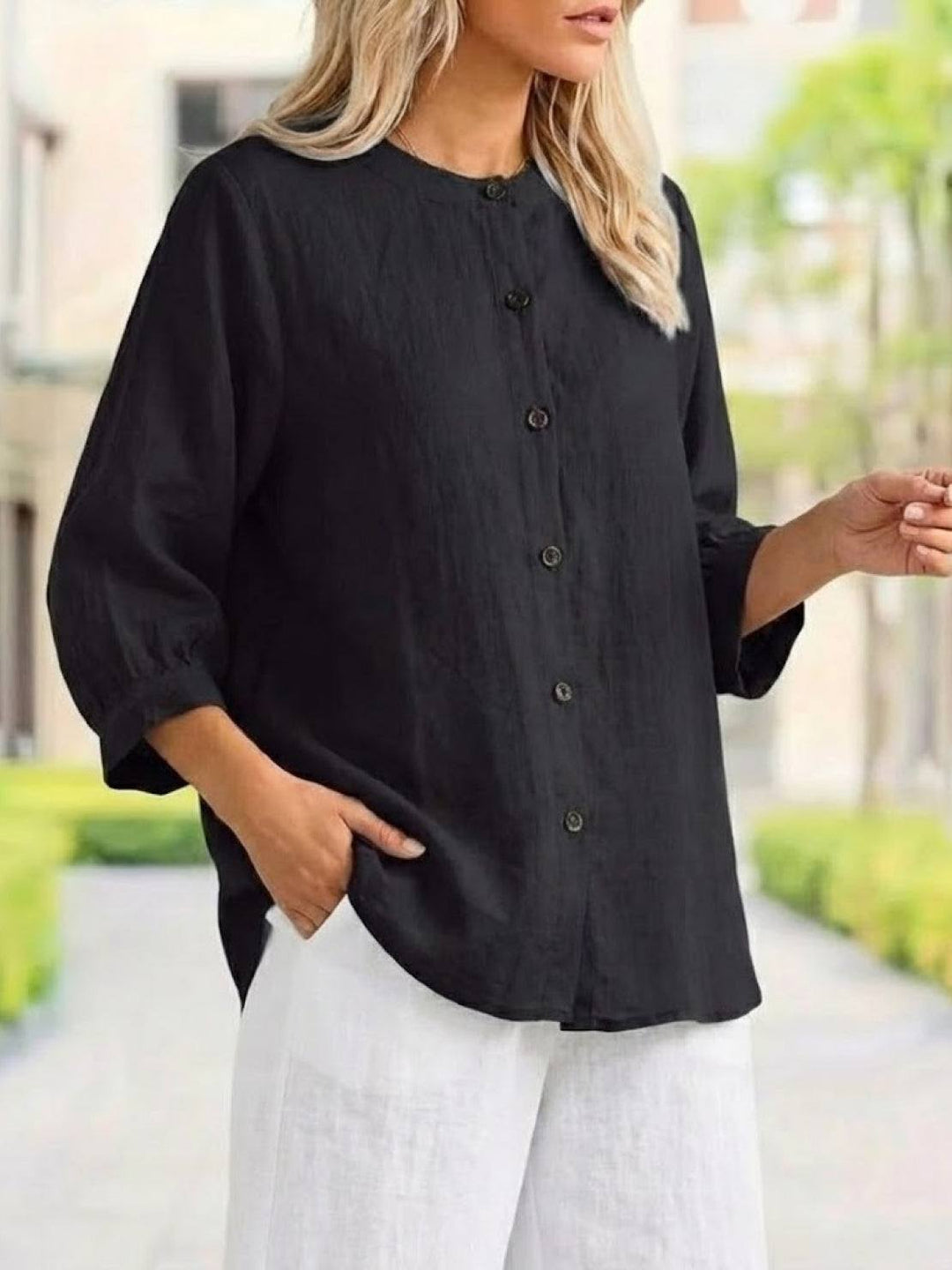 Relaxed Loose Breathable Linen Blouse black image 4 