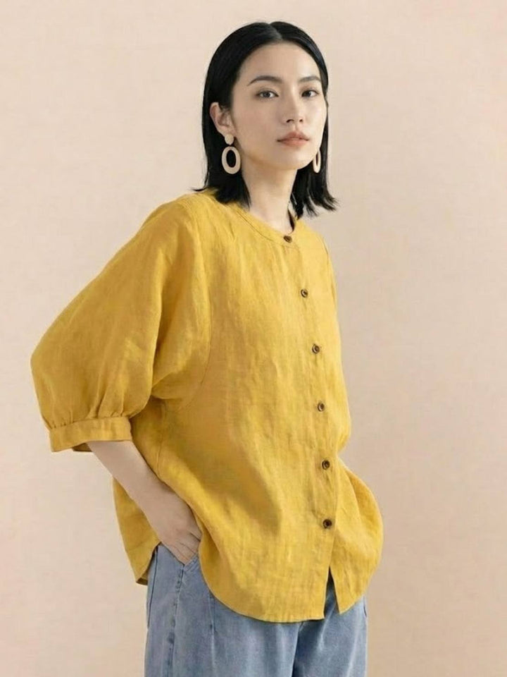 Relaxed Loose Breathable Linen Blouse yellow image 1 