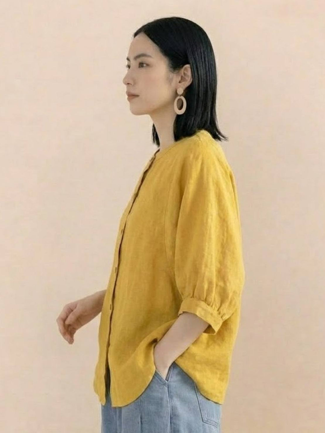 Relaxed Loose Breathable Linen Blouse yellow image 2 