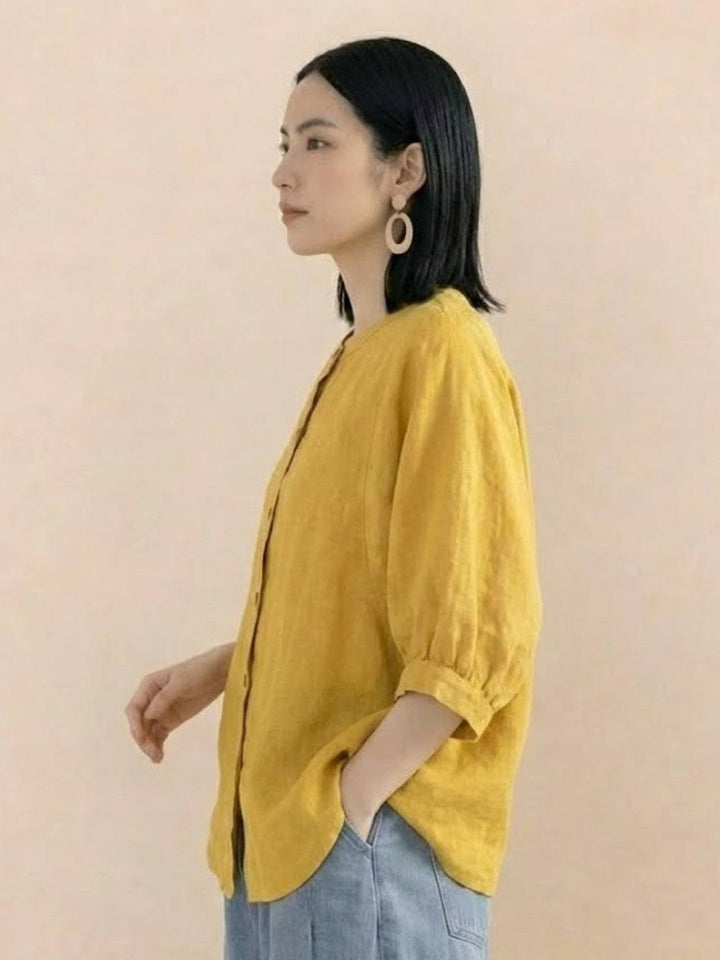 Relaxed Loose Breathable Linen Blouse yellow image 2 