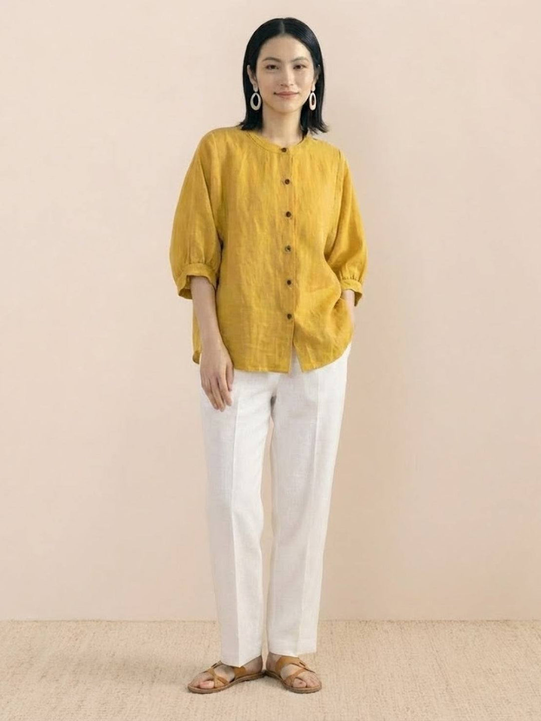 Relaxed Loose Breathable Linen Blouse yellow image 3 